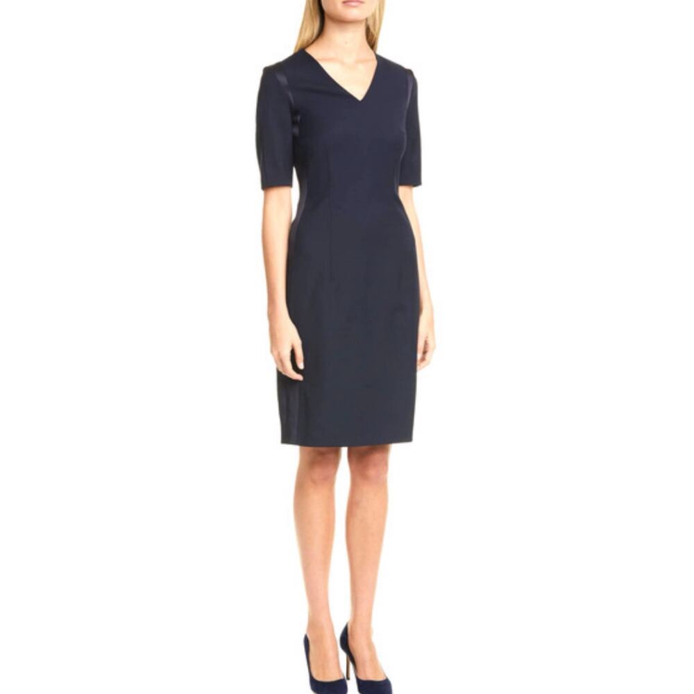Boss Hugo Women's 12 Datiso Stretch Wool Sheath Dress Blue Career Mature